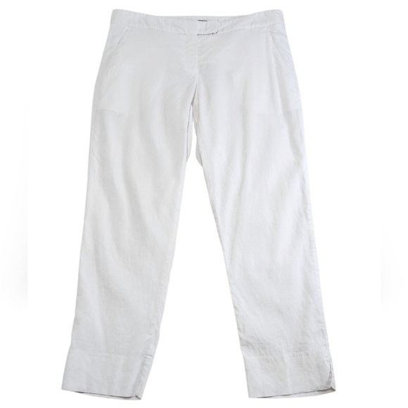 THEORY Linen Blend Slim-Leg Crop/Ankle Pants White Sz 6 | Office Business Boss - Picture 1 of 7